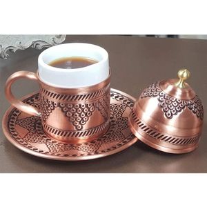 Koper Turkse Griekse Marokkaanse Koffie Espresso Kop En Schotel-Met Deksel En Innerlijke Porselein Voor Serveren En Drinken voor Ho