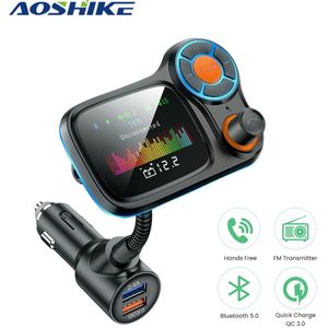 Aoshike Auto Bluetooth 5.0 Fm-zender Handsfree Carkit Aux Bt Bluetooth Ontvanger Mp3 Speler Met Qc 3.0 Fast Charger adapter
