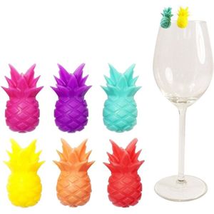 6 Stuks Siliconen Wijnglas Marker Ananas Creatieve Mok Cup Identificatie Voor Banket Partijen Cocktail Uur Diners