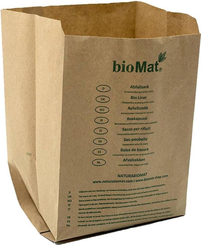 Biomat Composteerbare Afvalzakken Papier 10L - 50 stuks - Zak voor composteerbak - gft aflval zak - keuken afval