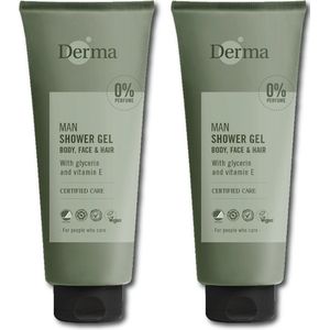 Derma Man - 3 in 1 douchegel - Voordeelverpakking 2 x 350 ML - Hypoallergeen - Vegan - Parfumvrij