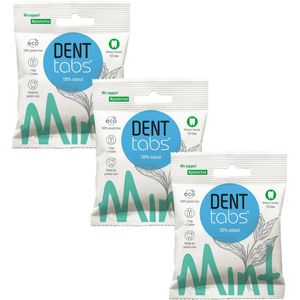 Denttabs tandpastatabletten Mint - zonder fluor - 3x 125 stuks - vegan - plasticvrij