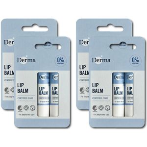 Derma Family - Lippenbalsem - 4 X 2-Pack - 100% Natural - Intense Hydration - Organic Care - Long-Lasting Moisture