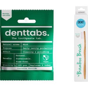 Denttabs Volwassen Tandenborstel Set - Mint Met Fluoride - Plasticvrij - Effectieve Reiniging - Frisse Adem - Gezond Tandvlees