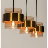 Hanglamp - Amberkleurig Glas - Gouden Details - 3-lichts