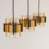 Hanglamp - Amberkleurig Glas - Gouden Details - 3-lichts