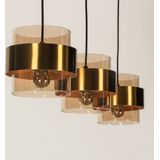Hanglamp - Amberkleurig Glas - Gouden Details - 3-lichts
