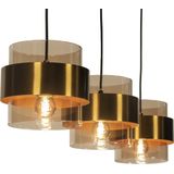 Hanglamp - Amberkleurig Glas - Gouden Details - 3-lichts