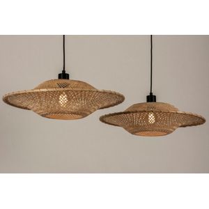 Lumidora Hanglamp 31244 - 2 Lichts - E27 - Zwart - Bruin - Naturel - Metaal