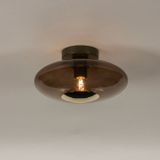 Ronde Plafondlamp - Bruin Glas - Messing Detail - 30 cm
