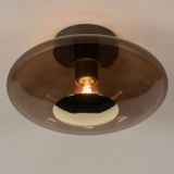 Ronde Plafondlamp - Bruin Glas - Messing Detail - 30 cm