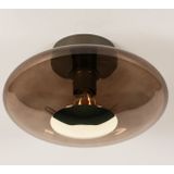 Ronde Plafondlamp - Bruin Glas - Messing Detail - 30 cm