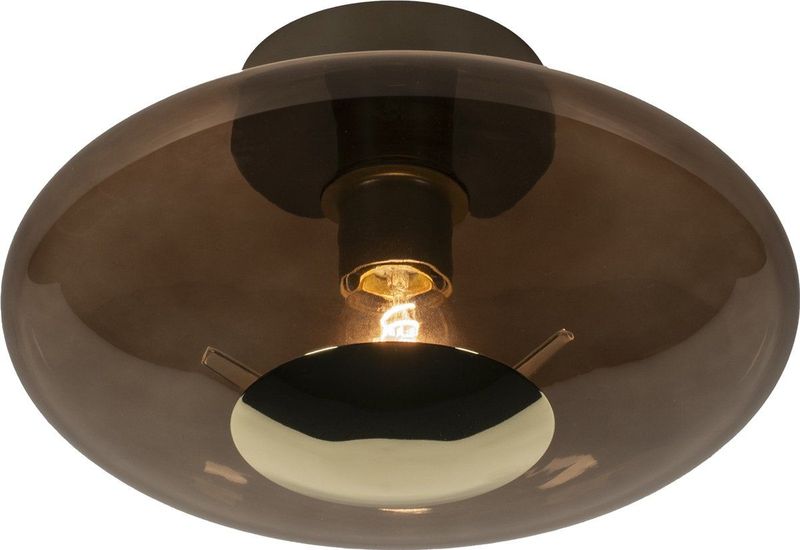 Ronde Plafondlamp - Bruin Glas - Messing Detail - 30 cm