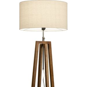 Landelijke vloerlamp van hout met beige linnen lampenkap