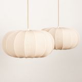 Beige - Dubbele Hanglamp - Stof - Japandi Stijl - Twee Lampion Kappen