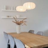 Beige - Dubbele Hanglamp - Stof - Japandi Stijl - Twee Lampion Kappen