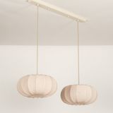 Beige - Dubbele Hanglamp - Stof - Japandi Stijl - Twee Lampion Kappen