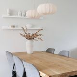 Beige - Dubbele Hanglamp - Stof - Japandi Stijl - Twee Lampion Kappen