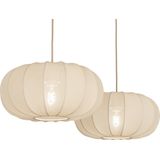 Beige - Dubbele Hanglamp - Stof - Japandi Stijl - Twee Lampion Kappen