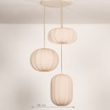 Hanglamp in japandi stijl met drie lampionnen van beige stof