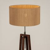 Japandi - Vloerlamp - Bruin - Houten Staande Lamp met Kap van Gevlochten Touw