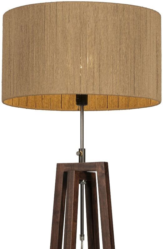 Japandi - Vloerlamp - Bruin - Houten Staande Lamp met Kap van Gevlochten Touw