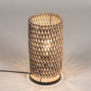 Leuke tafellamp van bamboe in naturel met zwart