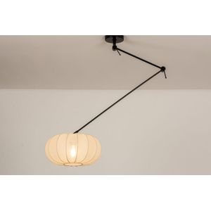 Knikarm hanglamp in het zwart met lampion kap in japandi stijl