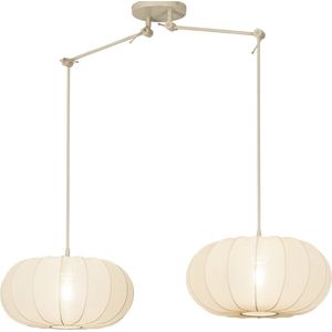 Dubbele japandi hanglamp met verstelbare knikarmen en lampionnen van stof