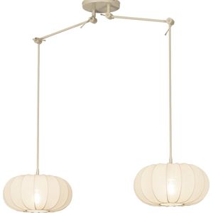 Dubbele Japandi Hanglamp - Beige - Stof - Verstelbare Knikarmen