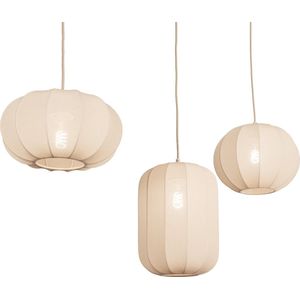 Japandi - Hanglamp - Beige - Stof - Drie Lampionnen