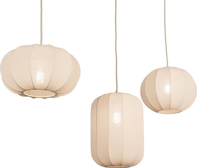 Japandi - Hanglamp - Beige - Stof - Drie Lampionnen