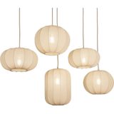 Grote - Japandi Hanglamp - Beige - Stof - Vijf Lampionnen