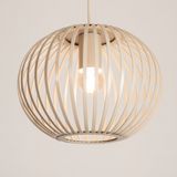 Beige Hanglamp - Drie Open Kappen - Rechte Balk - Verstelbare Snoeren