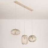 Beige Hanglamp - Drie Open Kappen - Rechte Balk - Verstelbare Snoeren