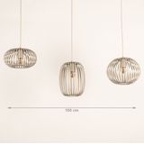 Beige Hanglamp - Drie Open Kappen - Rechte Balk - Verstelbare Snoeren