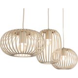 Beige Hanglamp - Drie Open Kappen - Rechte Balk - Verstelbare Snoeren