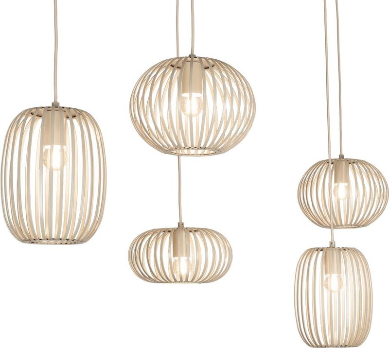 Beige - Hanglamp - Vijf Open Kappen - Stijlvolle Plafondplaat