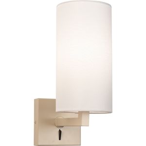 Beige - Wandlamp - Hoge Witte Koker Kap - Inclusief Snoer en Stekker