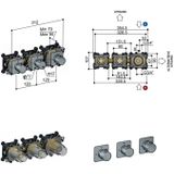 Hotbath Gal GL7067EXTBBP afbouwdeel - inbouw douchethermostaat met 2 stopkranen horizontaal/verticaal - Geborsteld messing PVD