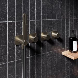 Inbouw Thermostaatkraan Hotbath Gal Voor Bad en Douche met 2 Stopkranen Zonder Uitloop Geborsteld Nikkel PVD