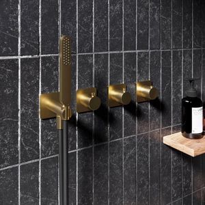Inbouw thermostaatkraan hotbath gal voor bad en douche met 2 stopkranen zonder uitloop geborsteld messing pvd