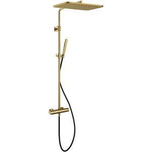 Thermostatische stortdoucheset hotbath gal 128 cm met hoofddouche 40 cm geborsteld messing pvd