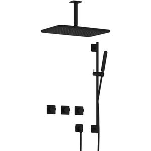 Hotbath Gal IBSGL70 inbouw doucheset met 2 stopkranen met plafondbuis, gl106 en glijstang - Mat zwart