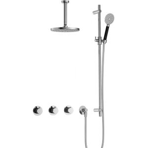 Hotbath Cobber IBS70 Inbouw Doucheset - Ronde Handdouche - 20cm Hoofddouche - 15cm Plafondbuis - Glijstang - Chroom - Messing - Kranen - Douchekranen