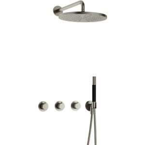 Hotbath Cobber IBS70 Regendoucheset inbouw - 38.5cm wandarm - 30cm ronde hoofddouche - staafhanddouche - nikkel geborsteld IBS70GN5