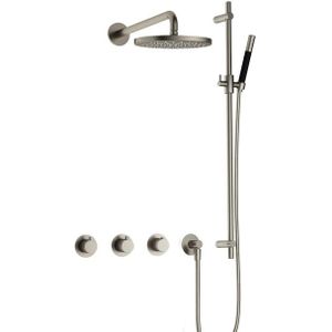 Hotbath Cobber IBS70 Inbouw Doucheset - Staafhanddouche - 20cm Hoofddouche - Wandarm - Glijstang - Geborsteld Nikkel - Messing - Kranen - Douchekranen