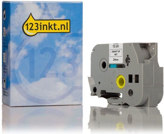 123inkt - Vervangt Brother TZe-251 Tape - Zwart op Wit - 24 mm - 8 Meter