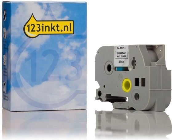 123inkt - TZe-M951 Tape - Zwart op Mat Zilver - 24 mm - 8 Meter