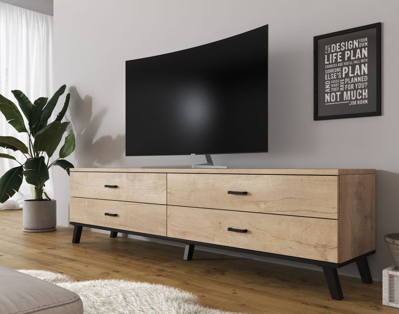 Meubella - TV-Meubel Jenny - Eiken - Zwart - 181 cm